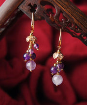 Art Light Purple 14K Gold Crystal Drop Earrings
