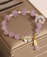 Art Light Purple Crystal Chalcedony Floral Tassel Charm Bracelet