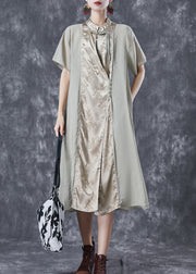 Art Mandarin Collar Chinese Button Patchwork Silk Long Dress Summer