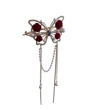 Art Mulberry Overgild Zircon Pearl Butterfly Rose Tassel Hairpin
