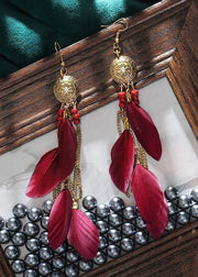 Art Multicolour Feather Tassel Copper National Style Drop Earrings