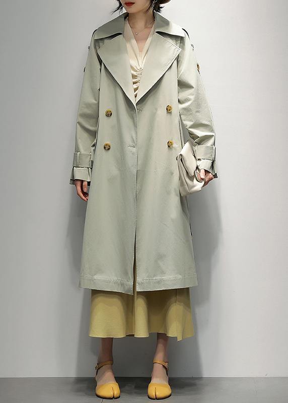 Art Notched pockets Plus Size tunic coats light green Knee coat - SooLinen