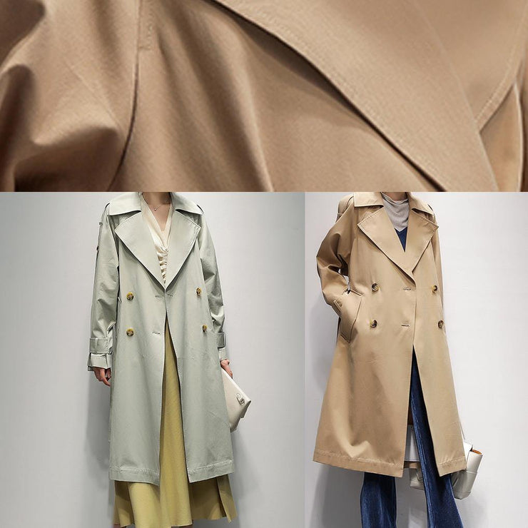 Art Notched pockets Plus Size tunic coats light green Knee coat - SooLinen