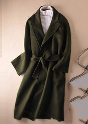 Art Notched tie waist Plus Size outfitred women Woolen Coats - SooLinen