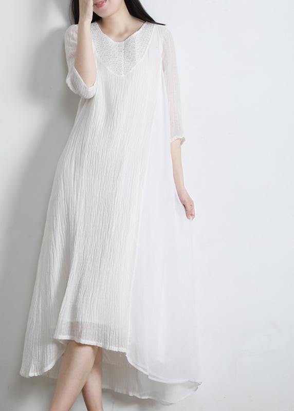 Art Nude Cinched Pockets Patchwork Maxi Summer Linen Dress - SooLinen