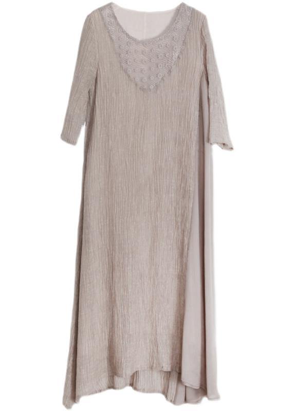 Art Nude Cinched Pockets Patchwork Maxi Summer Linen Dress - SooLinen