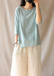 Art O Neck Asymmetric Top Silhouette Inspiration Blue Shirt - SooLinen