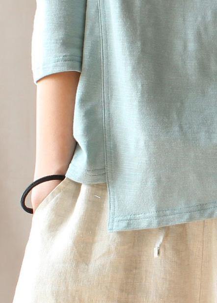 Art O Neck Asymmetric Top Silhouette Inspiration Blue Shirt - SooLinen