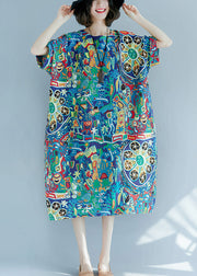 Art O-Neck Print Maxi Dress Short Sleeve
