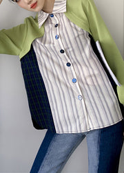 Art Peter Pan Collar Striped Patchwork Button Shirts Long Sleeve