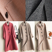 Art Peter pan Collar Button Down fine Woolen Coats Women pink plaid silhouette jackets - SooLinen