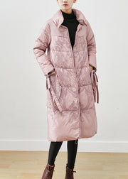 Art Pink Embroidered Bow Thick Duck Down Puffers Jackets Winter