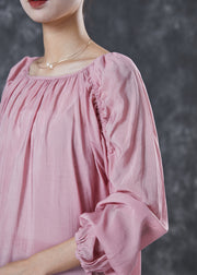 Art Pink Oversized Wrinkled Linen Shirt Tops Spring