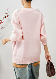 Art Pink Ruffled Patchwork Warm Knit Coats Fall
