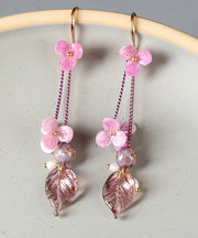 Art Pink Sterling Silver Floral Water Drop Drop Earrings