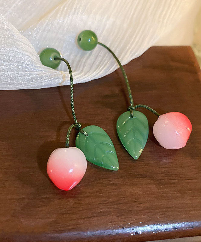 Art Pink Sterling Silver Jade Honey Peach Tassel Drop Earrings