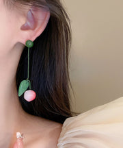 Art Pink Sterling Silver Jade Honey Peach Tassel Drop Earrings