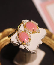 Art Pink Sterling Silver Overgild Pearl Shell Drop Earrings