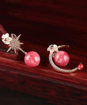 Art Pink Sterling Silver Zircon Gem Stone Shell Floral Drop Earrings