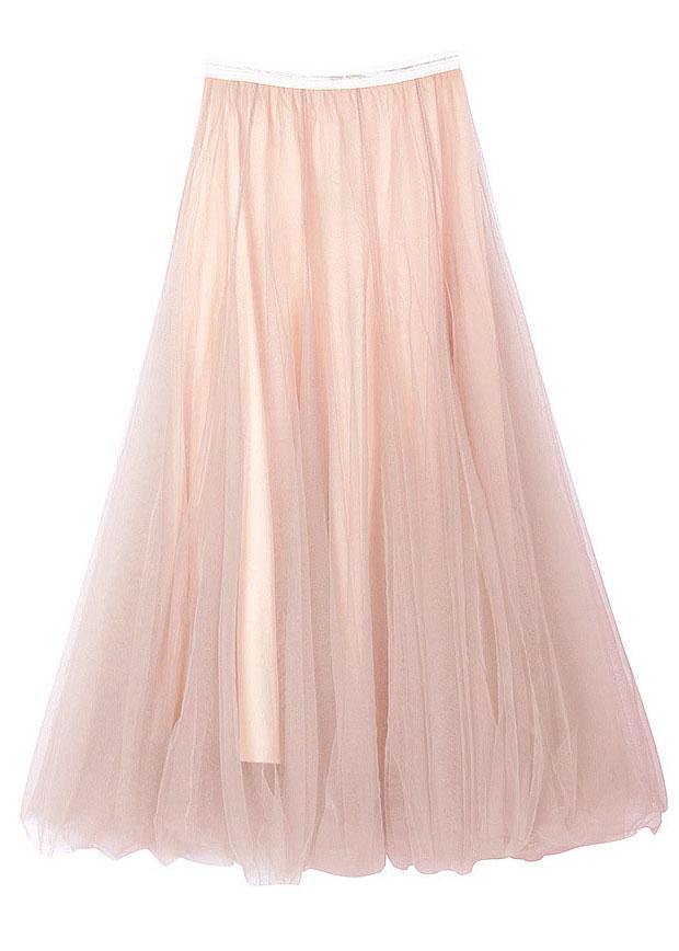 Art Pink Tulle Elastic Waist A Line  Skirt - SooLinen