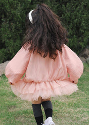 Art Pink Zip Up Pockets Patchwork Tulle Girls Dress Fall