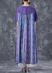 Art Purple Asymmetrical Patchwork Print Chiffon Dress Summer
