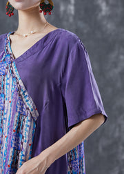 Art Purple Asymmetrical Patchwork Print Chiffon Dress Summer