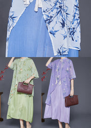Art Purple Asymmetrical Patchwork Silk Chinese Style Dress Summer