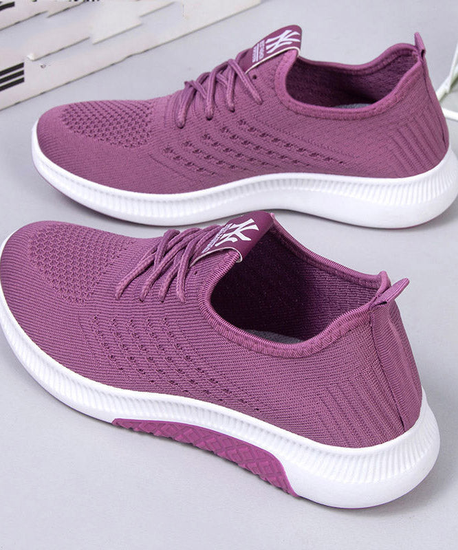 Art Purple Knit Fabric Lace Up Hollow Out Platform Penny Loafers
