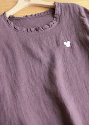 Art Purple Loose Asymmetrical Design Fall Half Sleeve Top