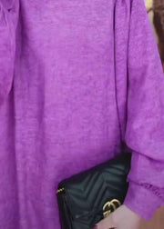 Art Purple Ruffled Patchwork Cotton Straight Dresses Long sleeve