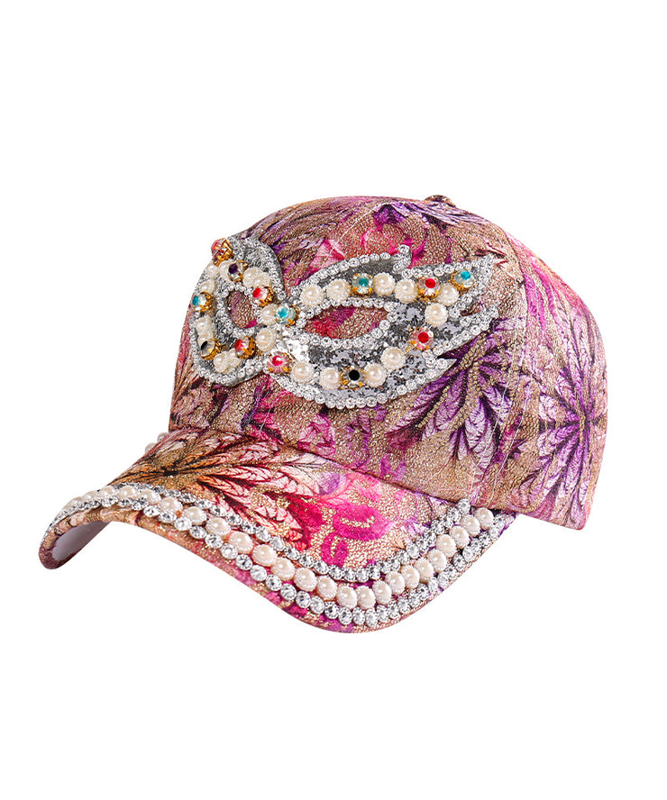 Art Purple Zircon Pearl Embroidered Silk Baseball Cap Hat