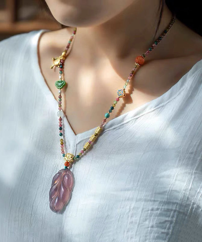 Art Rainbow Jade Agate Pendant Necklace