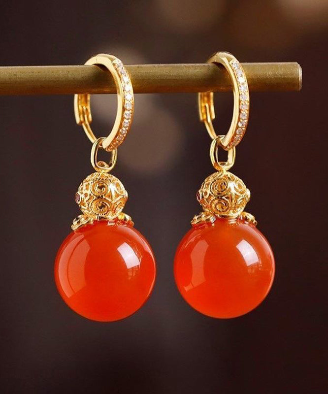Art Red 18K Gold Inlaid Agate Drop Earrings