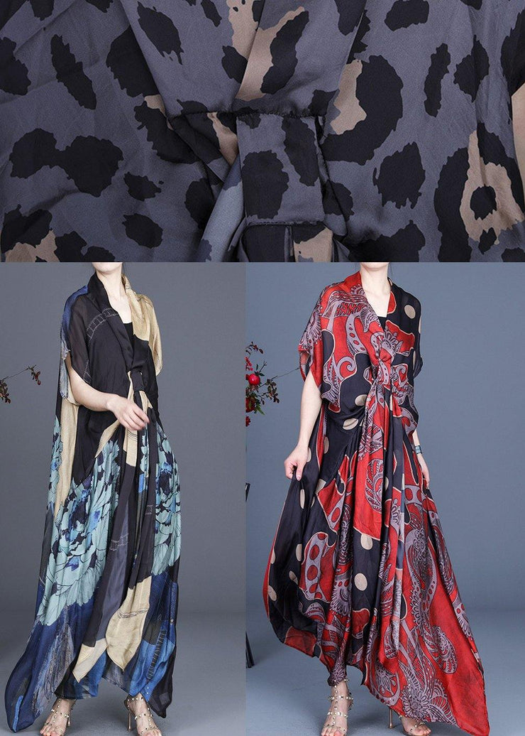 Art Red Dot Print Silk Two Pieces Set Summer long Dress - SooLinen