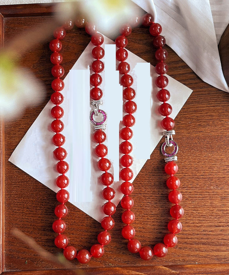 Art Red Hand Woven Agate Beading Graduated Bead Necklace