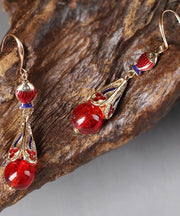 Art Red Sterling Silver Cloisonne Coloured Glaze Fish Drop Earrings