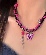 Art Rose Alloy Chain Butterfly Patchwork Lariat Necklace