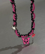 Art Rose Alloy Chain Butterfly Patchwork Lariat Necklace