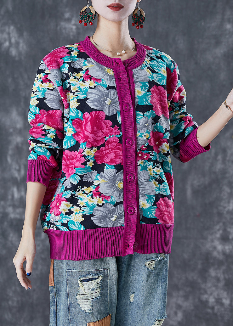 Art Rose Floral Print Thick Knit Sweaters Winter