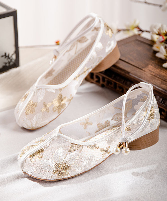 Art Splicing Hollow Out Embroidered Shoes Gold Tulle Fabric