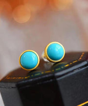 Art Sterling Silver Overgild Turquoise Stud Earrings