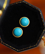 Art Sterling Silver Overgild Turquoise Stud Earrings
