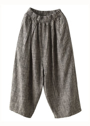 Art Striped Pockets Elastic Waist Patchwork Linen Pants Summer