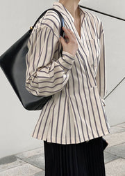 Art Striped Stand Collar Flattering Shirt Long Sleeve