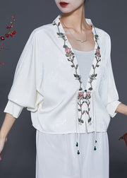 Art White Embroidered Tasseled Silk Jacket Spring