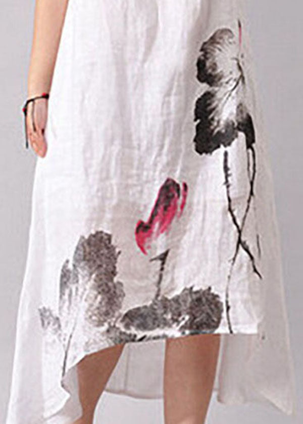 Art White O-Neck Print Low High Design Baumwollkleid Sommer