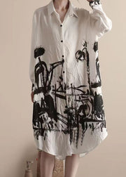 Art White Peter Pan Collar Patchwork Linen Shirts Dress Spring