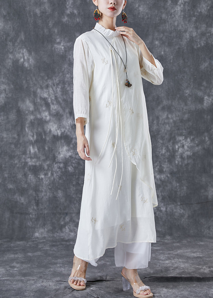 Art White Ruffled Embroidered Tassel Cotton Long Dress Summer