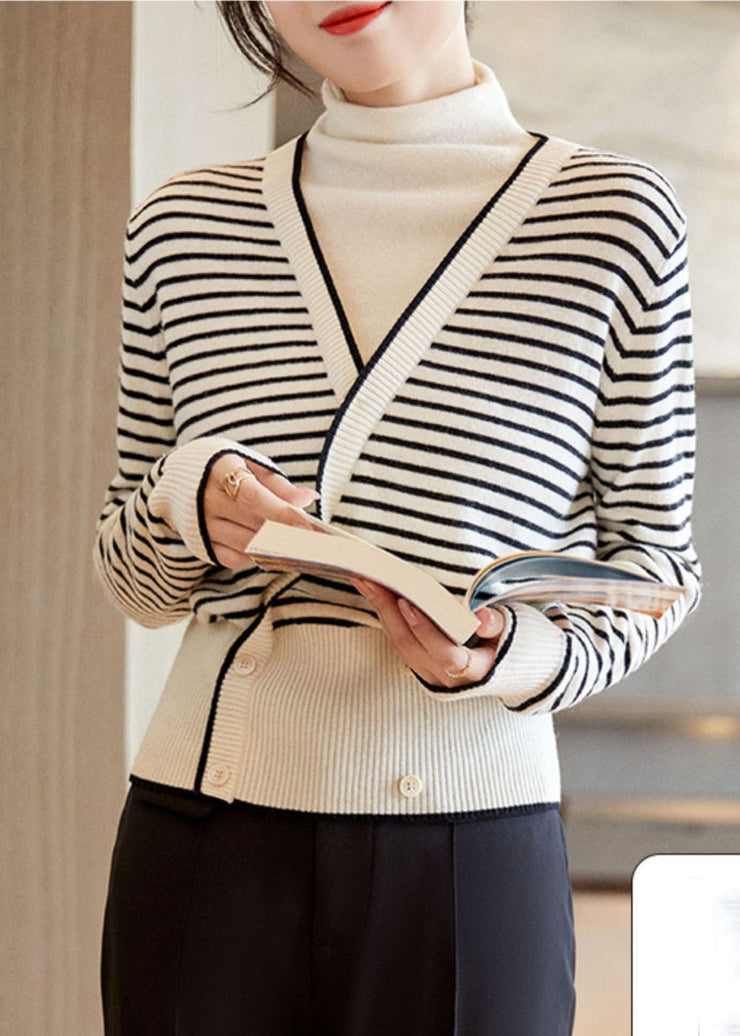 Art White Turtle Neck Patchwork Striped Knit Fake Two Piece Sweaters Spring